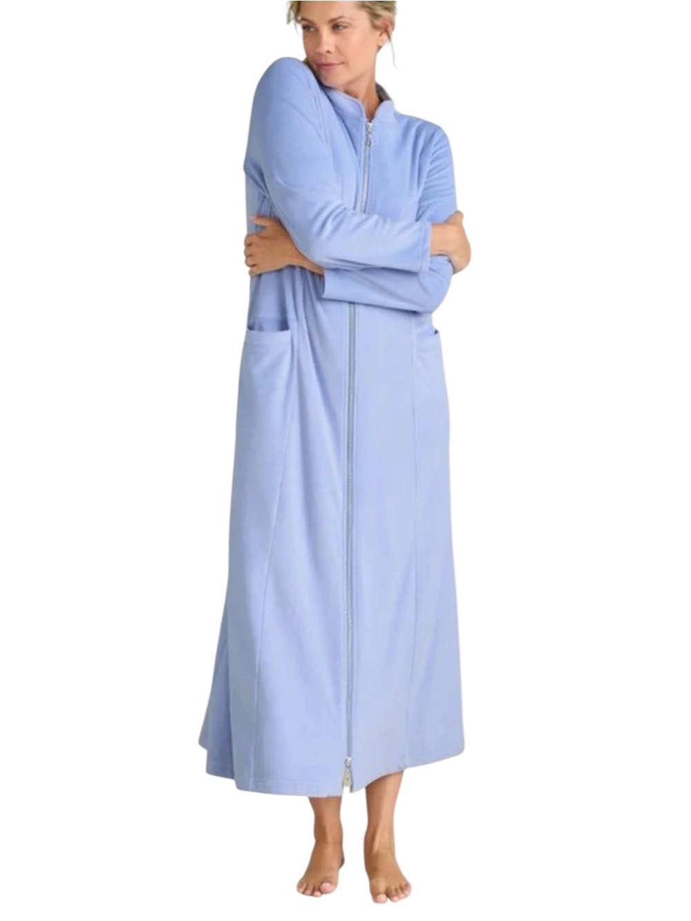 Soft Surroundings Zinfandel Zip Robe PS Petite Small Velour Pockets Blue
